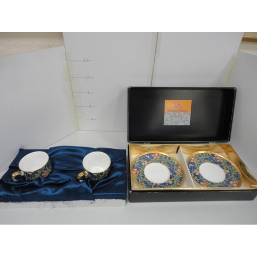 59 - Pair of reproduction William Morris Collection cabinet cups and saucers, boxed, and three Royal Worc... 