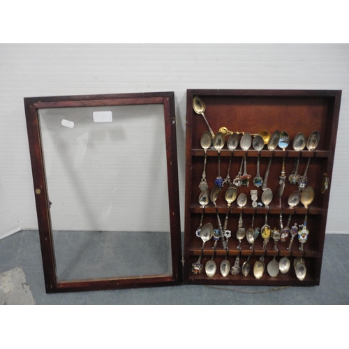 68 - Collection of souvenir spoons to include some silver examples, contained in a display case.