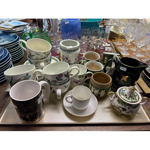 291 - Portmerion Botanical Gardens breakfast cups and saucers, Harrods Mugs, St Austell brewery jug etc