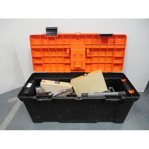 71 - Toolbox containing assorted tools to include a Stanley plane, drill bits, router bits, socket set ac... 