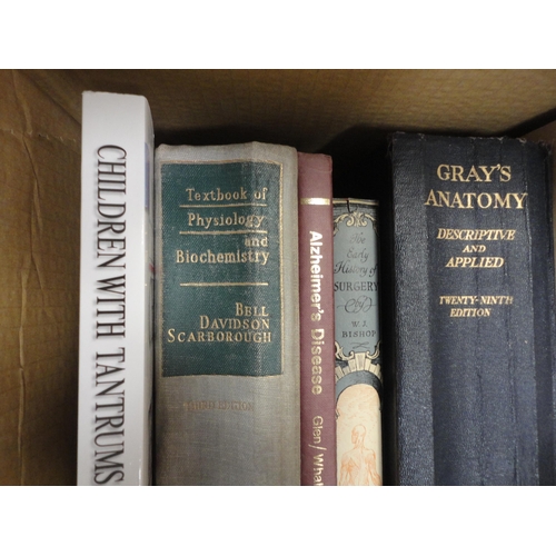 86 - Two cartons containing general books and novels to include medical textbooks, psychiatry, children's... 