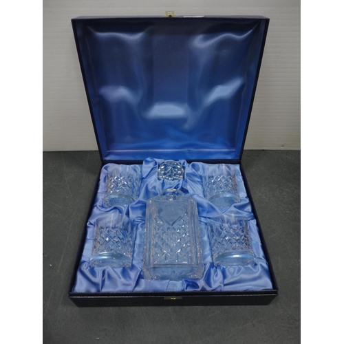 88 - Cut glass decanter and a set of four whisky tumblers in fitted box, 'Bank of Scotland Tercentenary 1... 