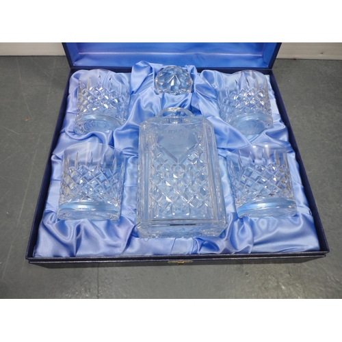 88 - Cut glass decanter and a set of four whisky tumblers in fitted box, 'Bank of Scotland Tercentenary 1... 