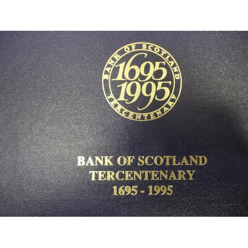 88 - Cut glass decanter and a set of four whisky tumblers in fitted box, 'Bank of Scotland Tercentenary 1... 