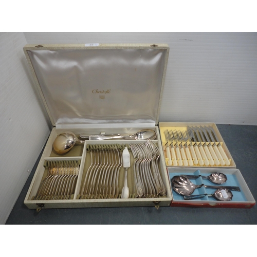 89 - Part canteen of Christofle cutlery in fitted case to include teaspoons, fish knives, table forks, sp... 