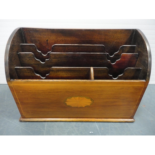 91 - Stationery rack containing pipes, book trough, brass-inlaid box, and a voltmeter etc.