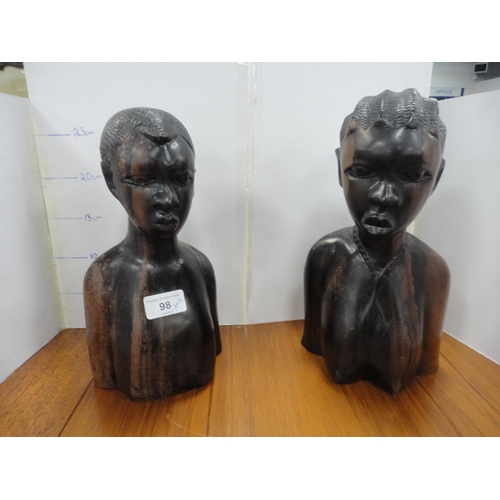 98 - Pair of African hardwood busts, possibly Nigerian origin.