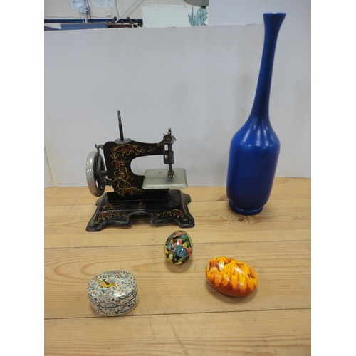 99 - Alabaster-style chemist-type jars and covers, Victorian teapot (lacking cover), oil bottle, Aynsley ... 