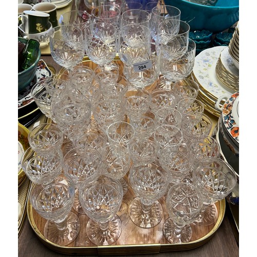 294 - Part suite of glassware and a set of ten wine glasses.