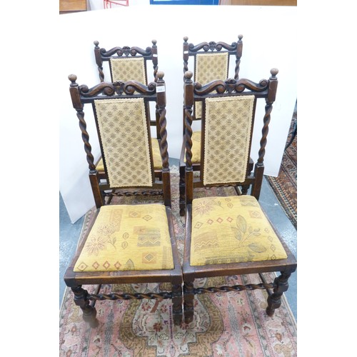 288 - Set of four oak dining chairs, c. 1930s/40s, with later upholstery.