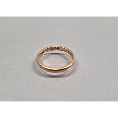 230 - 9ct rose gold band, ring size L, 2g