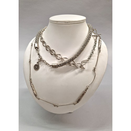 238 - Contemporary silver necklace hallmarked Edinburgh 1994, another marked 925, and another white metal ... 