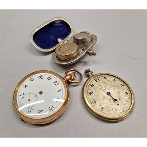 247 - Two pocket watches, damaged, and a white metal coin holder (3)