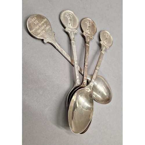 250 - Four silver teaspoons, golfing design, HMGC 1973 Mixed Foursomes Cup awarded to Gp/Capt.a Mrs F. W. ... 