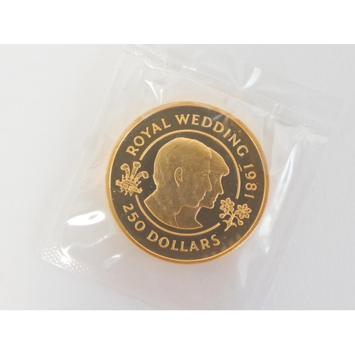 2 - Bermuda. 1981 Royal Wedding $250 22ct gold coin in case of issue. 31.69g / 1oz Troy.