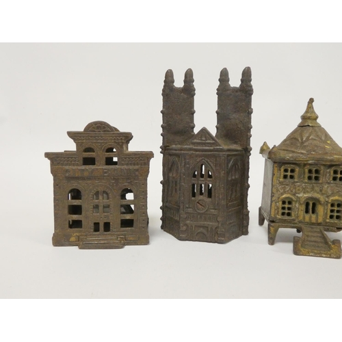 273 - Group of early 20th century cast iron novelty money boxes modelled after buildings. (4)