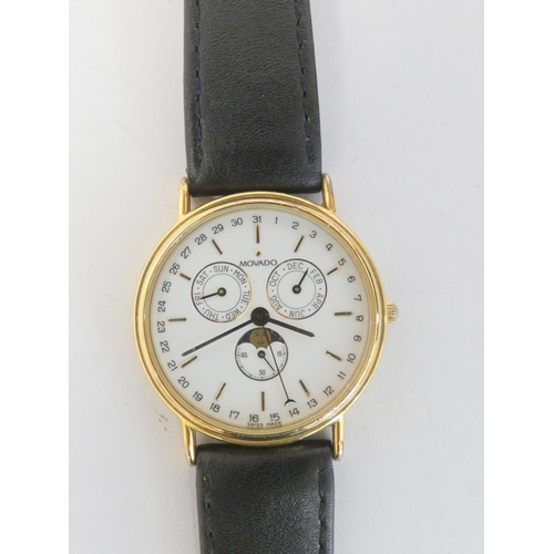 5 - Movado triple calendar quartz wristwatch Ref 87.27.862 with moonphase, day-date and month complicati... 