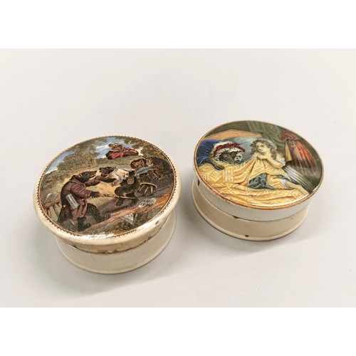 259 - Prattware, two lidded dishes Little Red Riding Hood and another scene with animals 