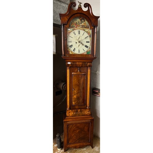 585 - Victorian mahogany longcase clock by W. Lithgow of Kirkmuirhill. Dial decorated with 'Cottars Saturd... 