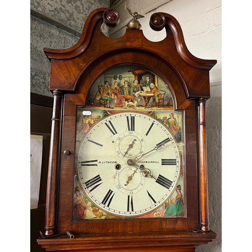 585 - Victorian mahogany longcase clock by W. Lithgow of Kirkmuirhill. Dial decorated with 'Cottars Saturd... 