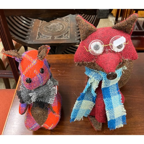 619 - Two Harris Tweed 'Tweedie Beasties' doorstops squirrel and fox