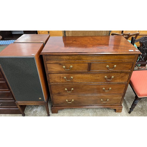 620 - Mahogany music cabinet in form of chest of drawers with pair of Wharfdale speakers, Goldring Lenco G... 