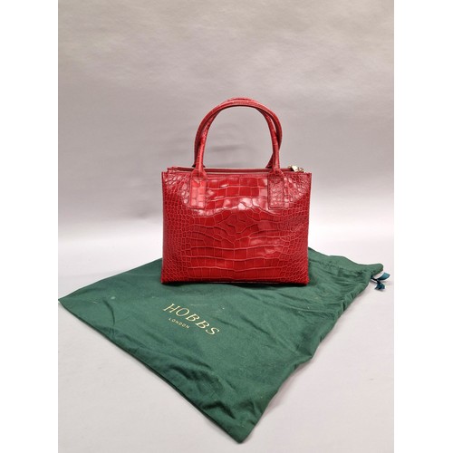 289 - Hobbs red leather large hand bag, with protective cloth bag.