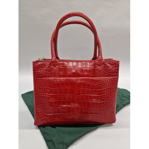 289 - Hobbs red leather large hand bag, with protective cloth bag.