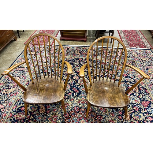 624 - Pair Ercol-style Windsor open armchairs