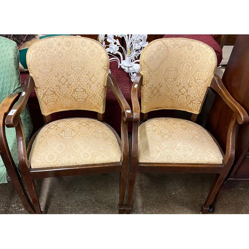 646 - Pair mahogany armchairs in floral upholstery 