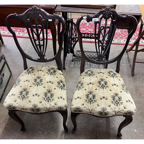 665 - Pair oak chairs in floral upholstery 