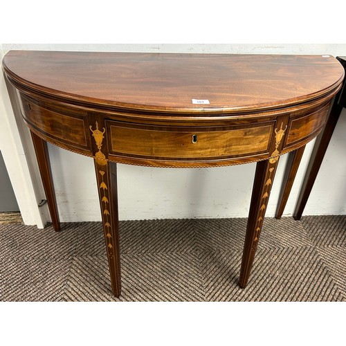 581 - 19th century century inlaid mahogany demi-lune fold over tea table