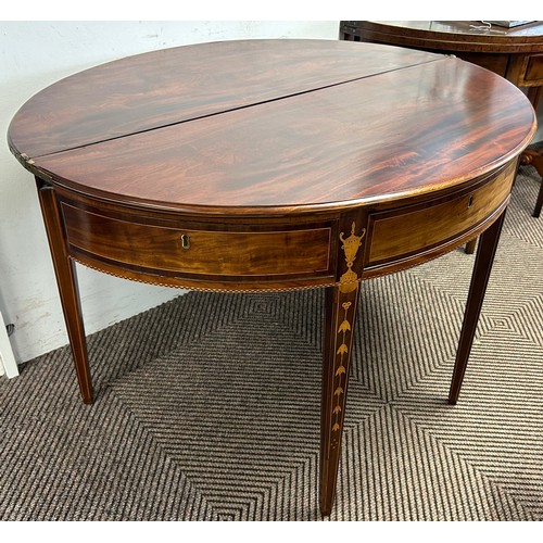 581 - 19th century century inlaid mahogany demi-lune fold over tea table