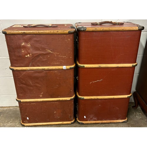 667 - Pair vintage wood bound travel trunks