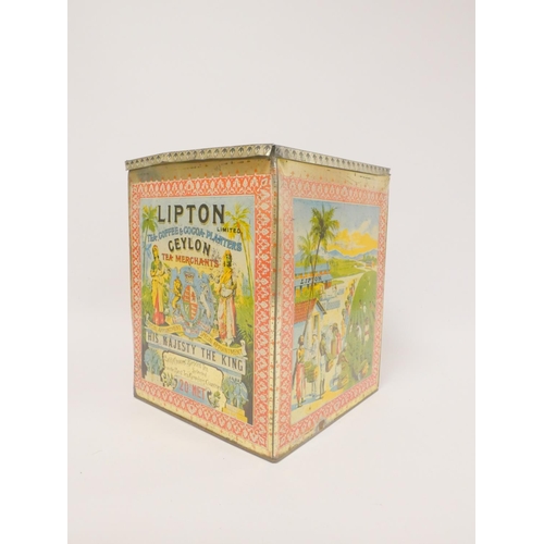 275 - Early 20th century 'Lipton Ceylon' shop display tea tin: each side with polychrome lithographs to in... 