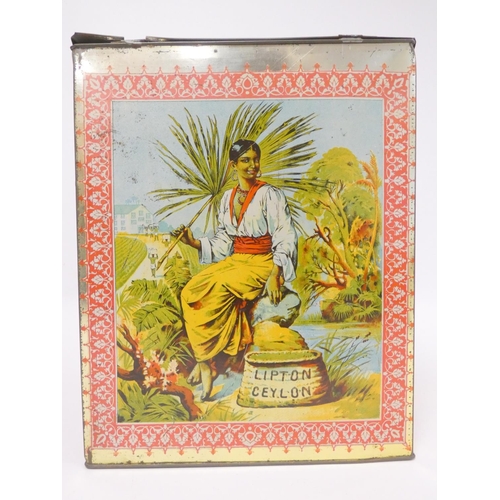 275 - Early 20th century 'Lipton Ceylon' shop display tea tin: each side with polychrome lithographs to in... 