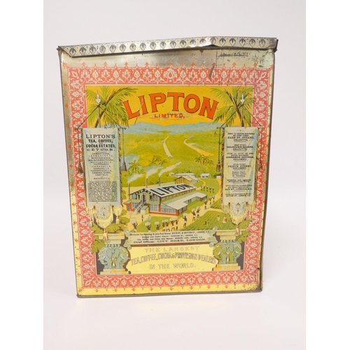 275 - Early 20th century 'Lipton Ceylon' shop display tea tin: each side with polychrome lithographs to in... 