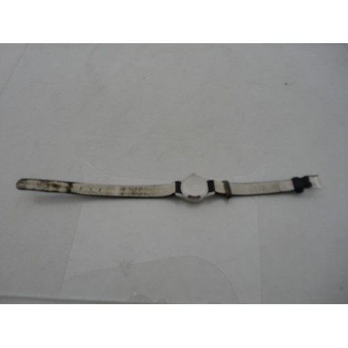 223 - Omega Ladymatic lady's watch with silvered dial and leather strap.