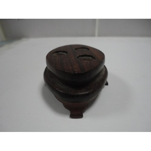 204 - Small Chinese-style jade-coloured censer and cover on stand, and a similar jade-coloured temple dog.... 