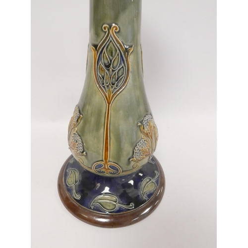 181 - Doulton Lambeth Jardiniere stand the green and blue ground with Art Nouveau style floral and foliate... 