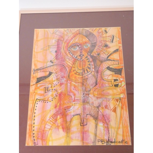 355 - Paul B Hardcastle Abstract of a deity.Gouache and pastel. Signed lower right.26.5cm x 35cm... 