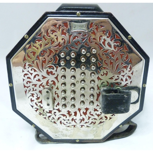 339 - C Wheatstone & Co, LondonSixty-four button concertina, c. 1920, no. 35155, with pierced nickel p... 