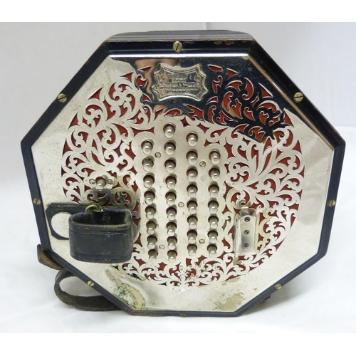 339 - C Wheatstone & Co, LondonSixty-four button concertina, c. 1920, no. 35155, with pierced nickel p... 