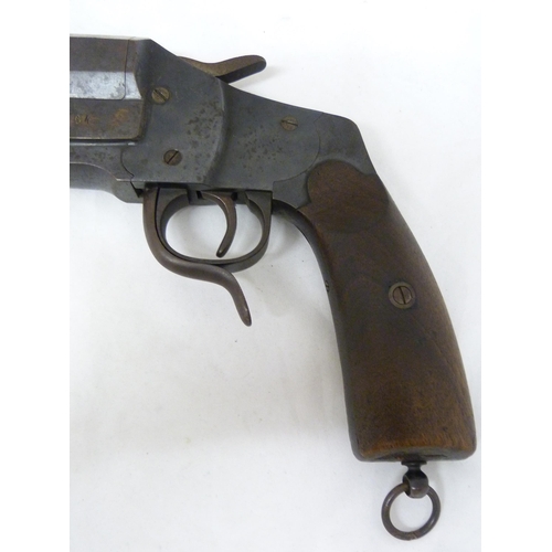 407 - WWI deactivated German flare gun, marked 'GM 8294', walnut stock, overall length approximately 36cm.