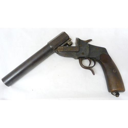 407 - WWI deactivated German flare gun, marked 'GM 8294', walnut stock, overall length approximately 36cm.