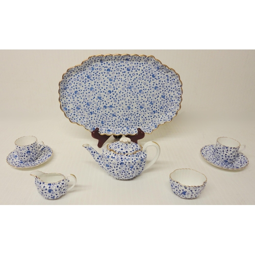 308 - Copeland Spode 'Blue Chintz' porcelain cabaret set comprising a teapot, sugar and cream, two cups an... 