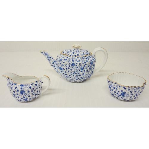 308 - Copeland Spode 'Blue Chintz' porcelain cabaret set comprising a teapot, sugar and cream, two cups an... 