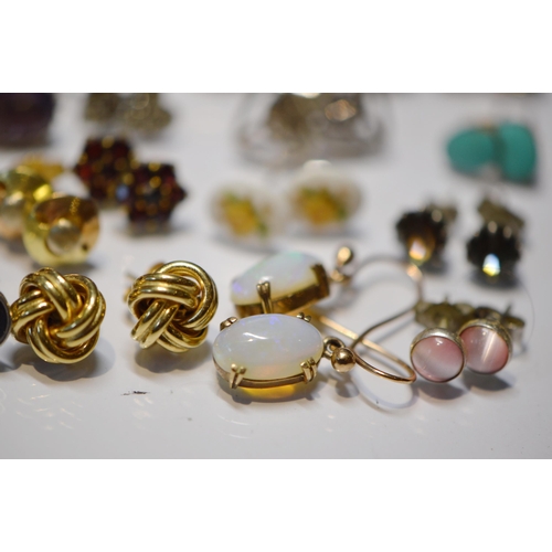 158 - Pair of opal drop earrings and various others, some gold.