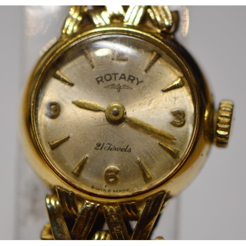 279 - Rotary 9ct gold ladies watch, 1960, on chevron bracelet, 19.6g gross.