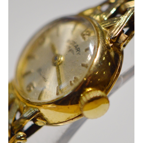 279 - Rotary 9ct gold ladies watch, 1960, on chevron bracelet, 19.6g gross.